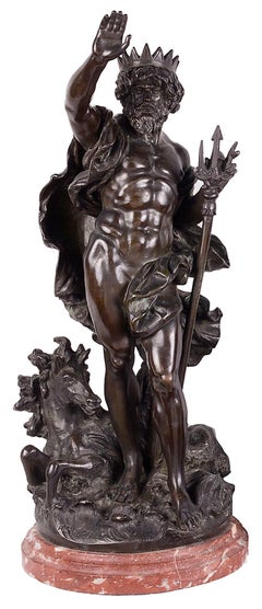 Classical Bronze 19th Century Statues of Neptune and Aphrodite, Signed; Moreau
