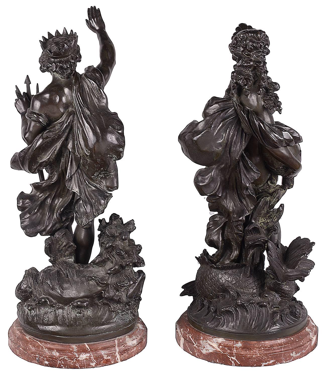 Classical Bronze 19th Century Statues of Neptune and Aphrodite, Signed; Moreau 2