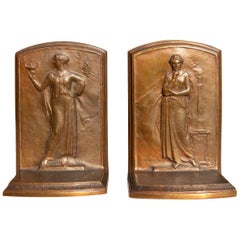 Classical Bronze Bookends of "Science" and "Knowledge"