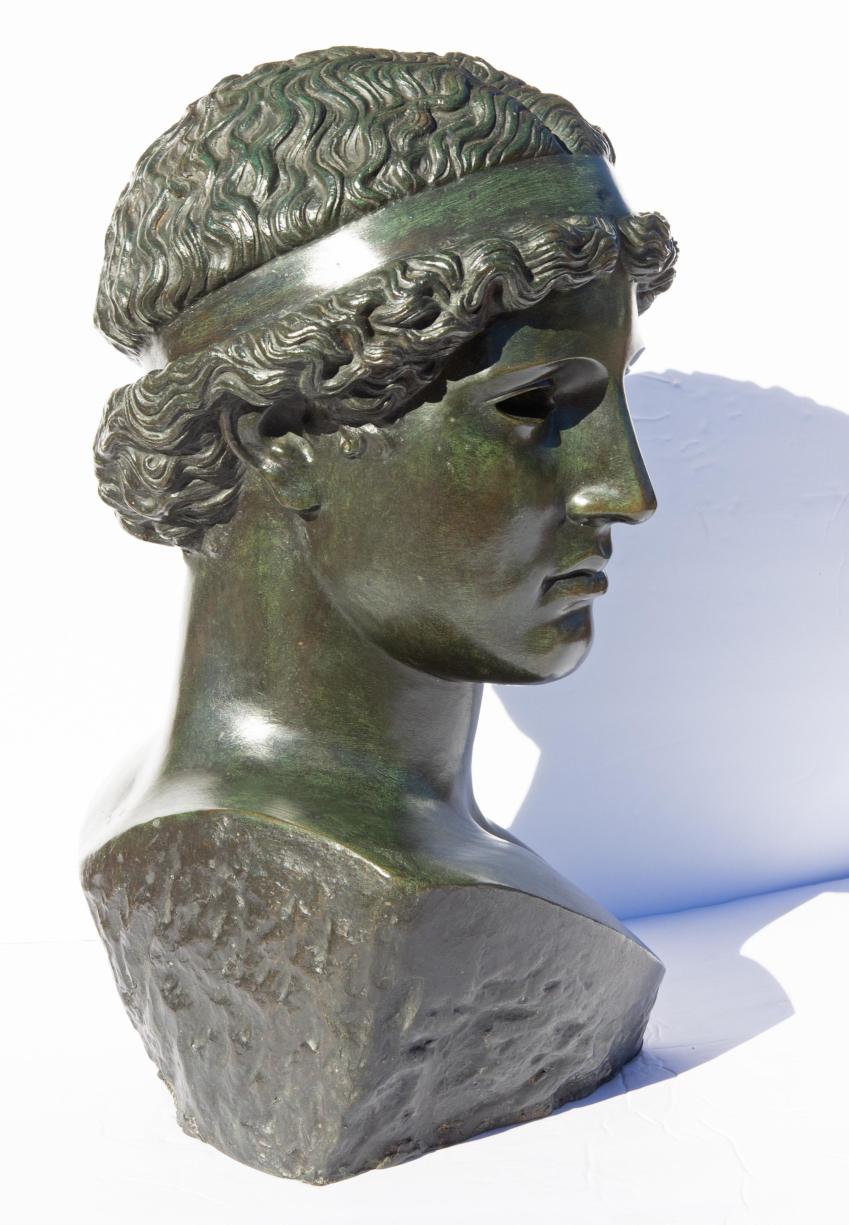 Patinated Classical Bronze Bust of Athena Lemnia by Phidias Life Size