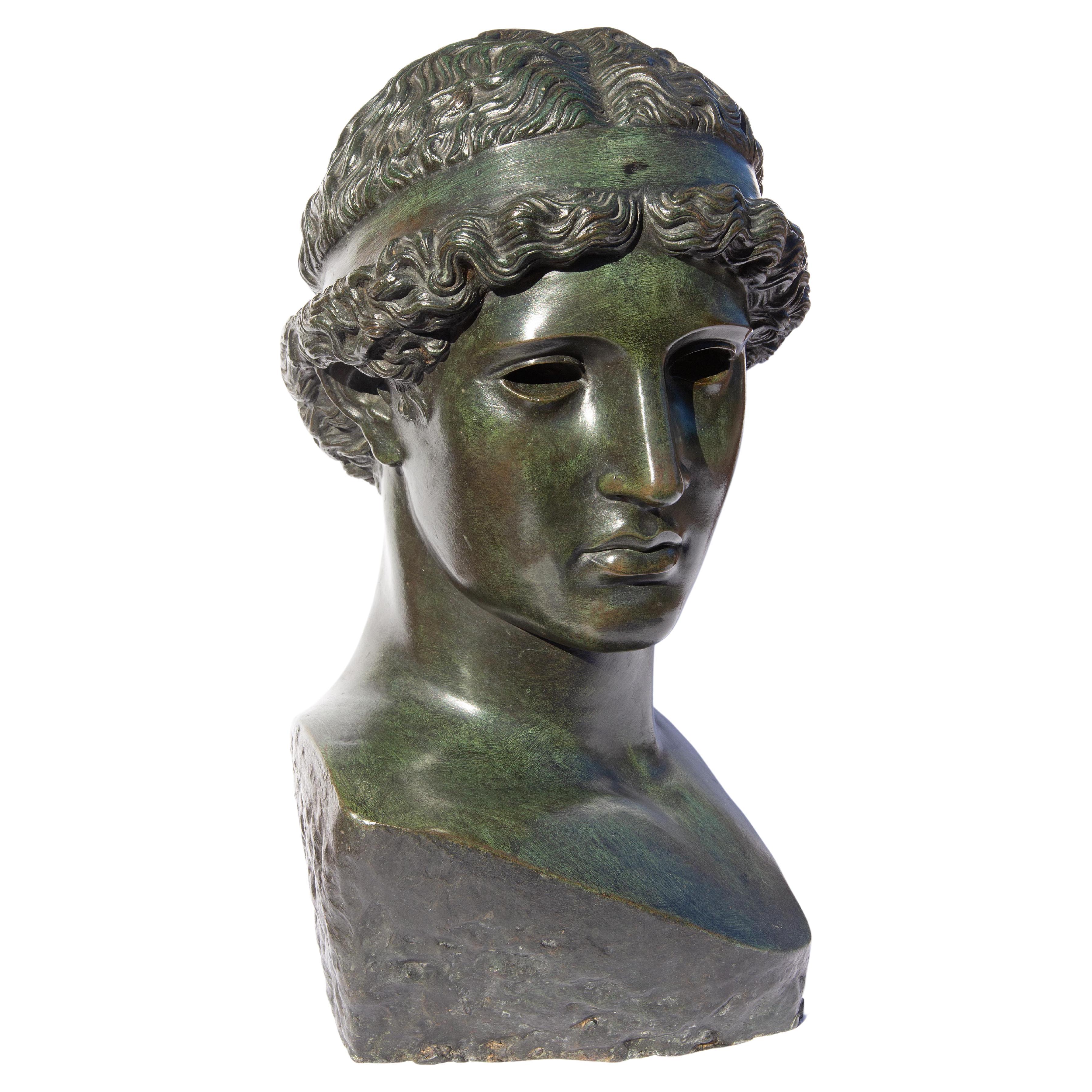 Classical Bronze Bust of Young Greek or Roman Man Life Size