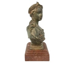 Classical Bronze Female Bust on Red Marble Base