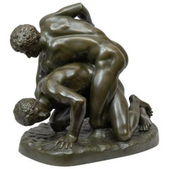 Figure classique en bronze "Les lutteurs" avec inscription "Musée de Florence" vers 1890