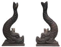 Classical Bronze Fish Form Andirons