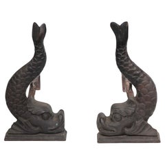 Antique Classical Bronze Fish Form Andirons