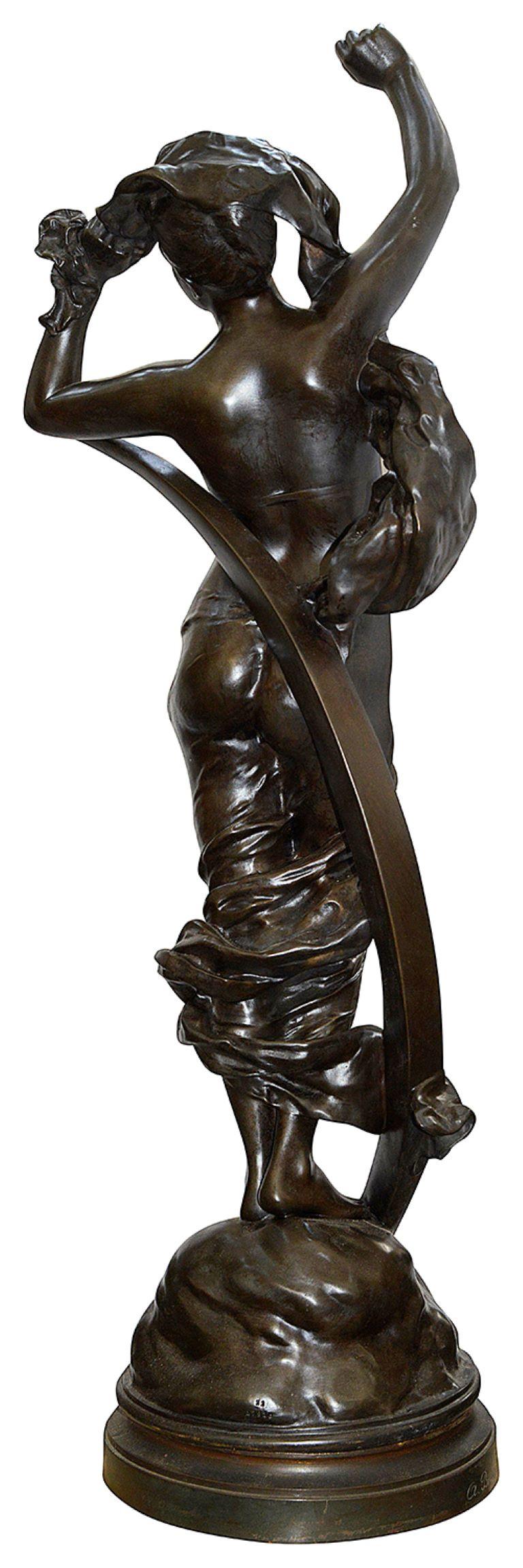 Patinated Classical Bronze maiden by Houdebine, Paris. 19th Century For Sale