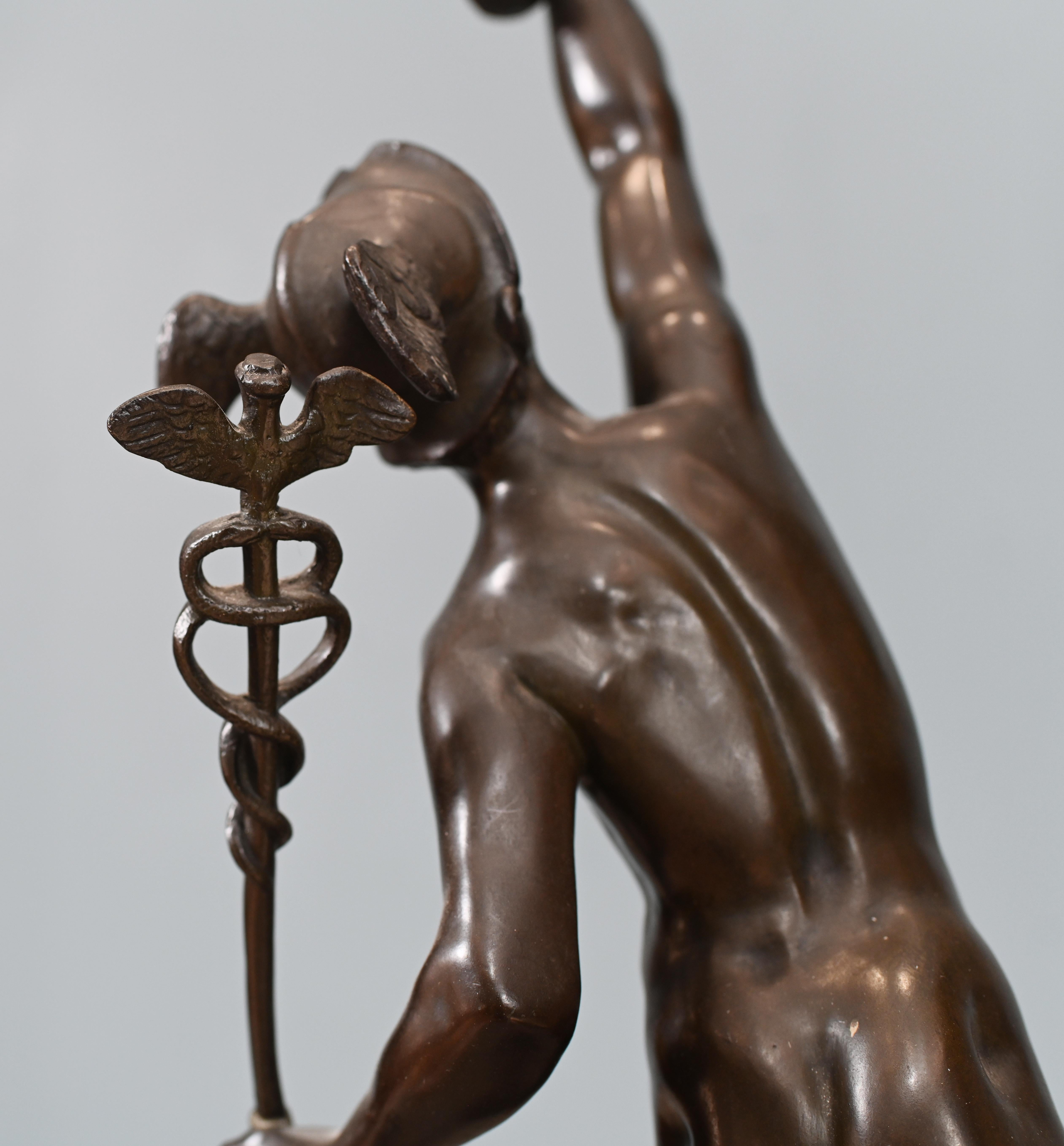 Classical Bronze Mercury and Victorian Statue Italian 1880 Giambologna Nike For Sale 6