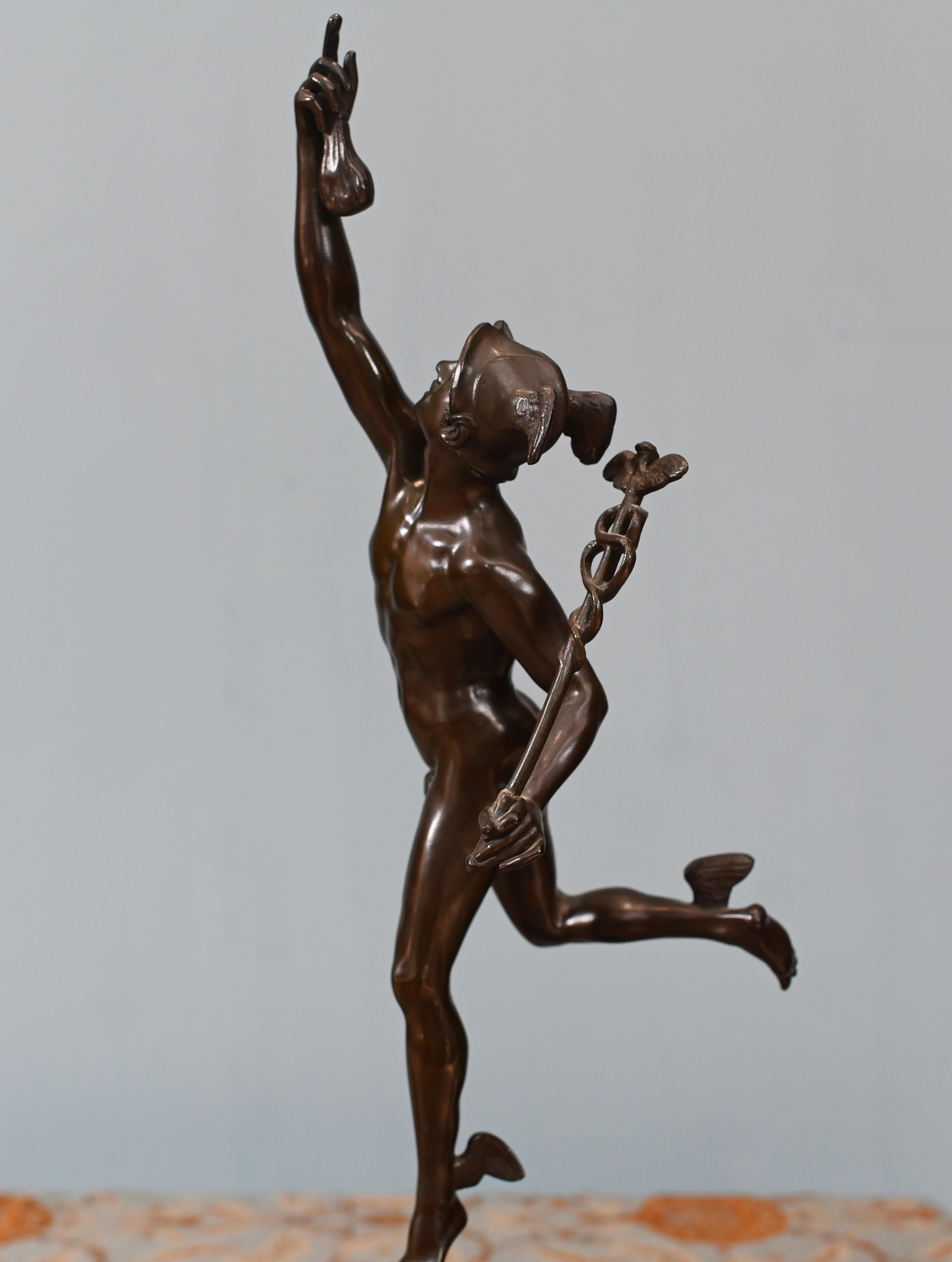 Classical Bronze Mercury and Victorian Statue Italian 1880 Giambologna Nike For Sale 7