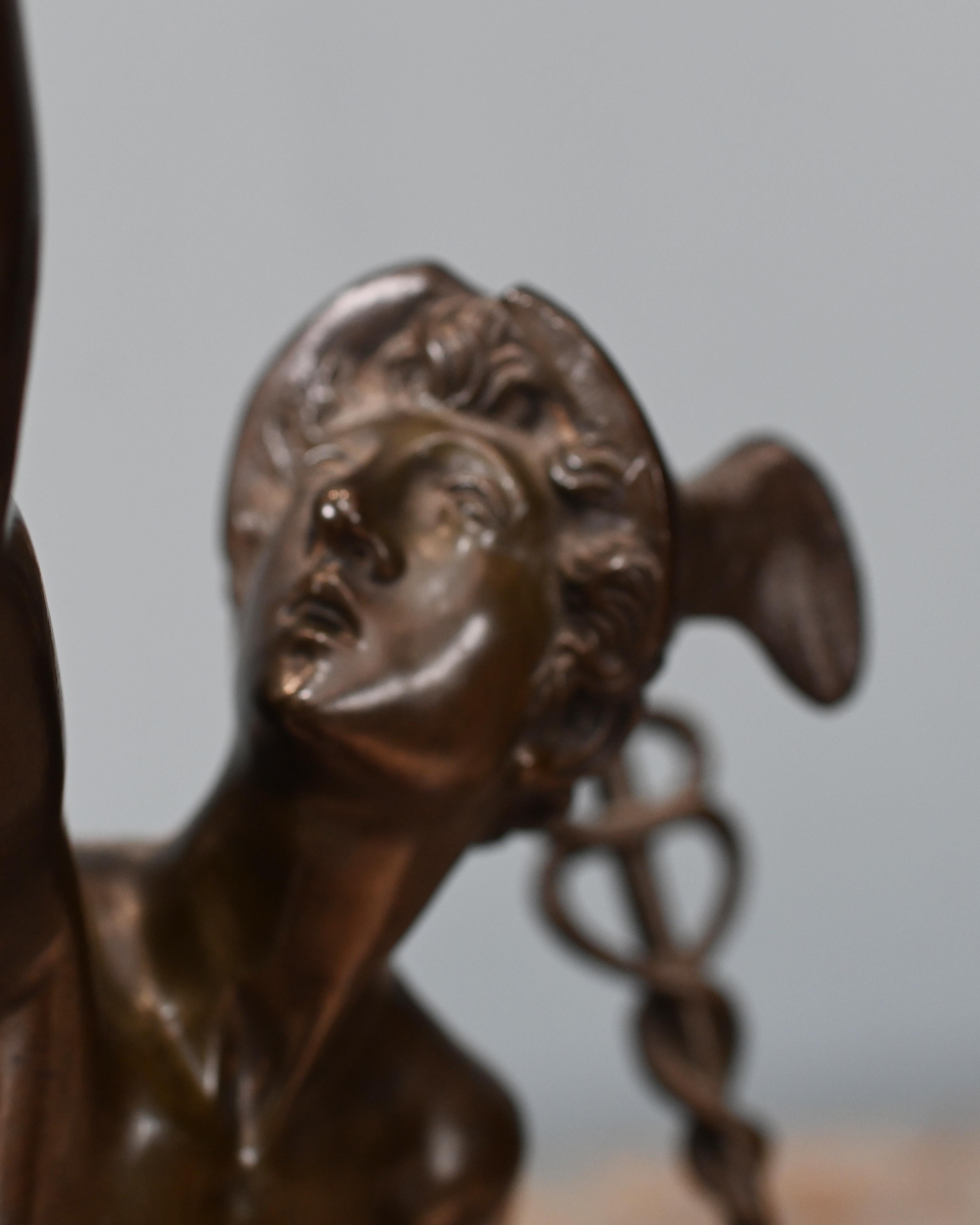 Late 19th Century Classical Bronze Mercury and Victorian Statue Italian 1880 Giambologna Nike For Sale