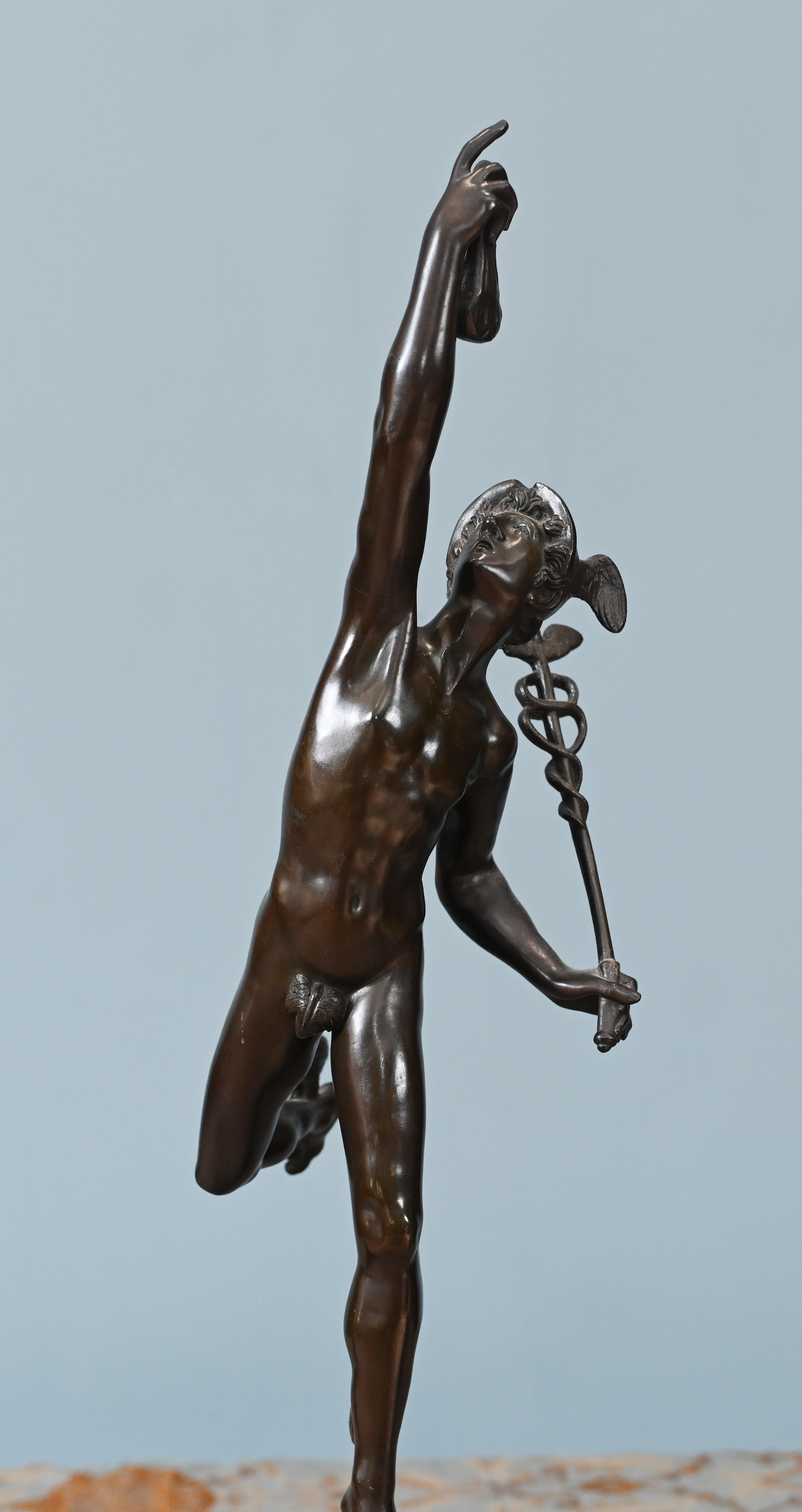 Classical Bronze Mercury and Victorian Statue Italian 1880 Giambologna Nike For Sale 2