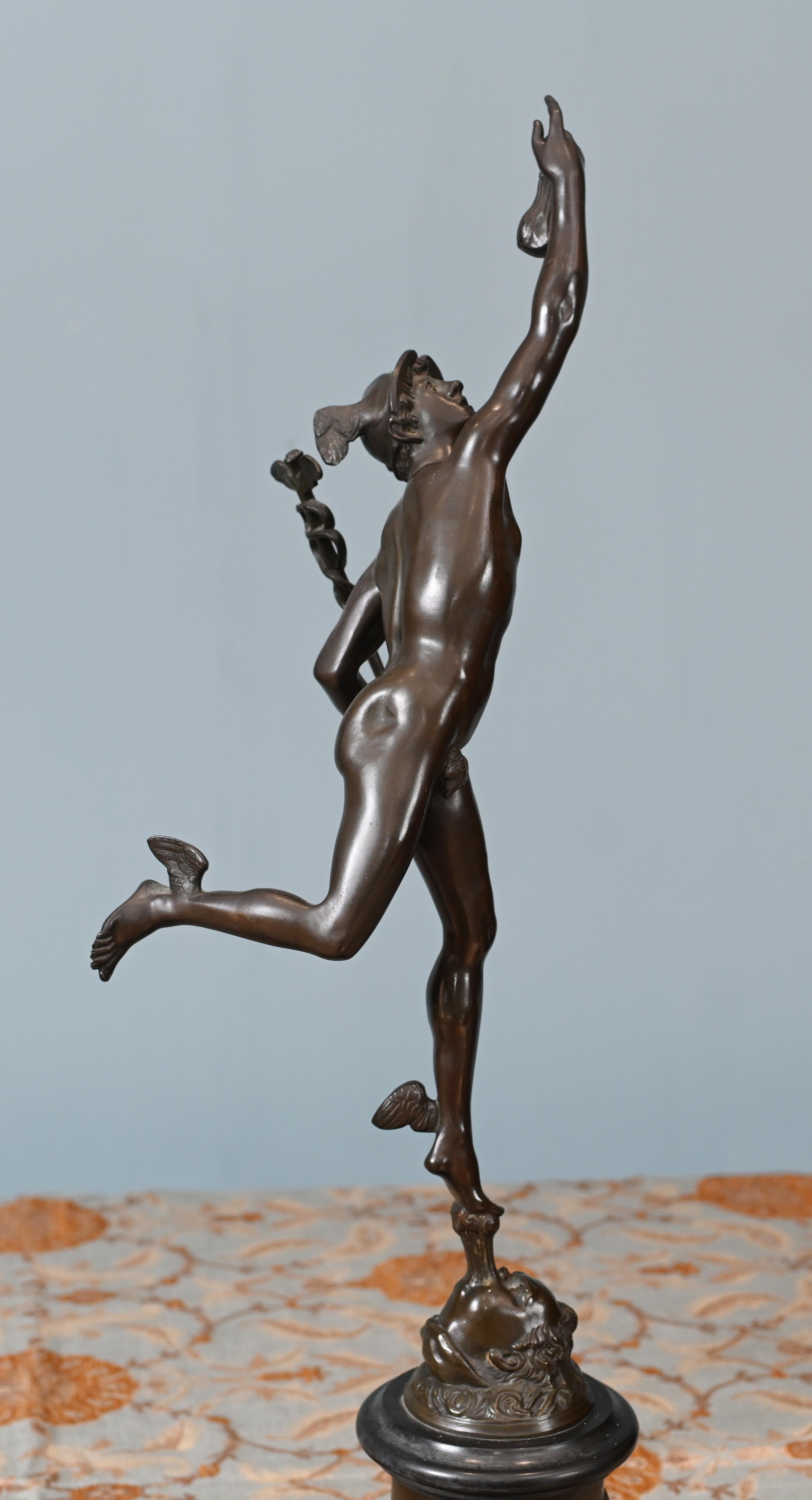 Classical Bronze Mercury and Victorian Statue Italian 1880 Giambologna Nike For Sale 3