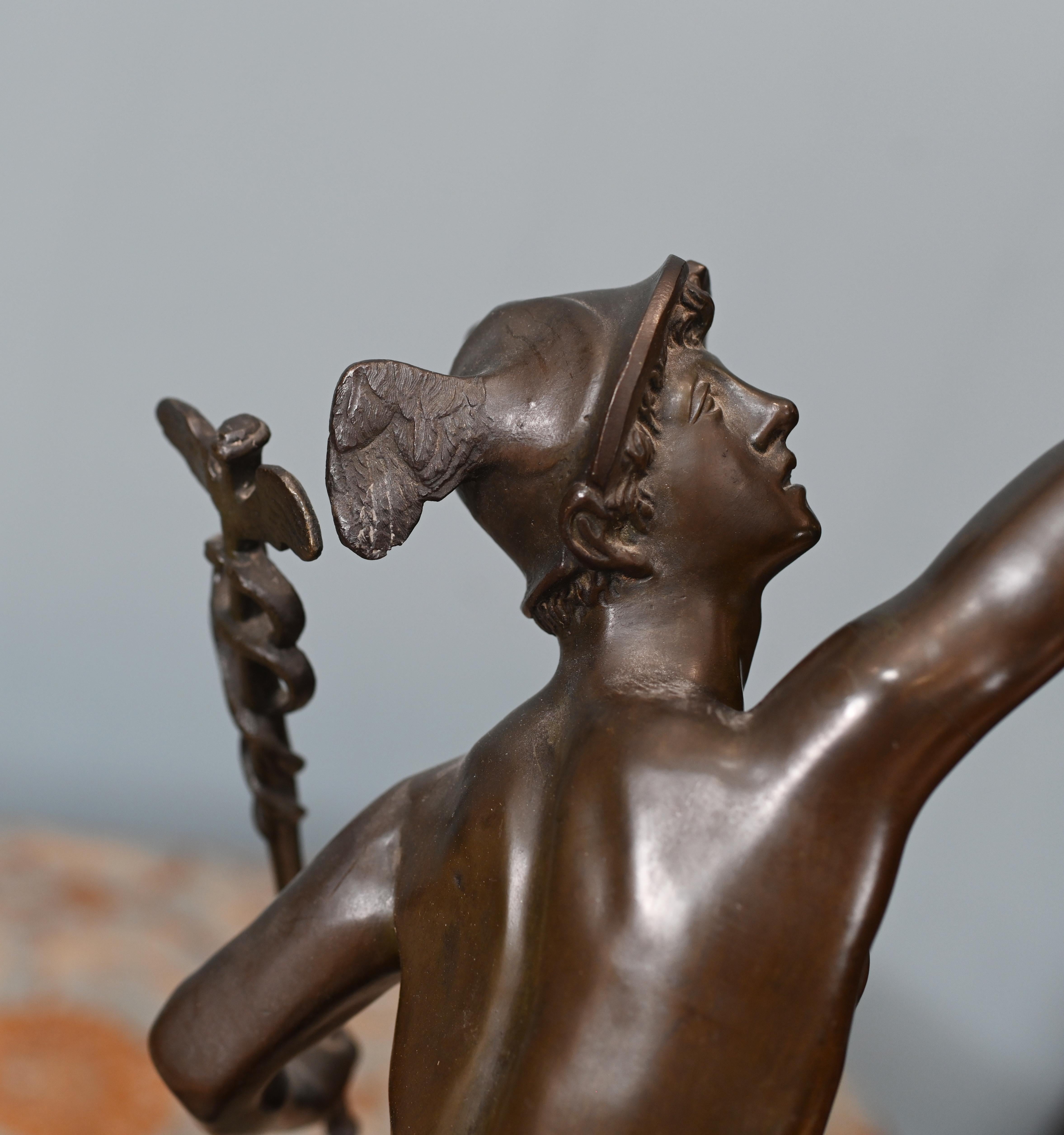 Classical Bronze Mercury and Victorian Statue Italian 1880 Giambologna Nike For Sale 4