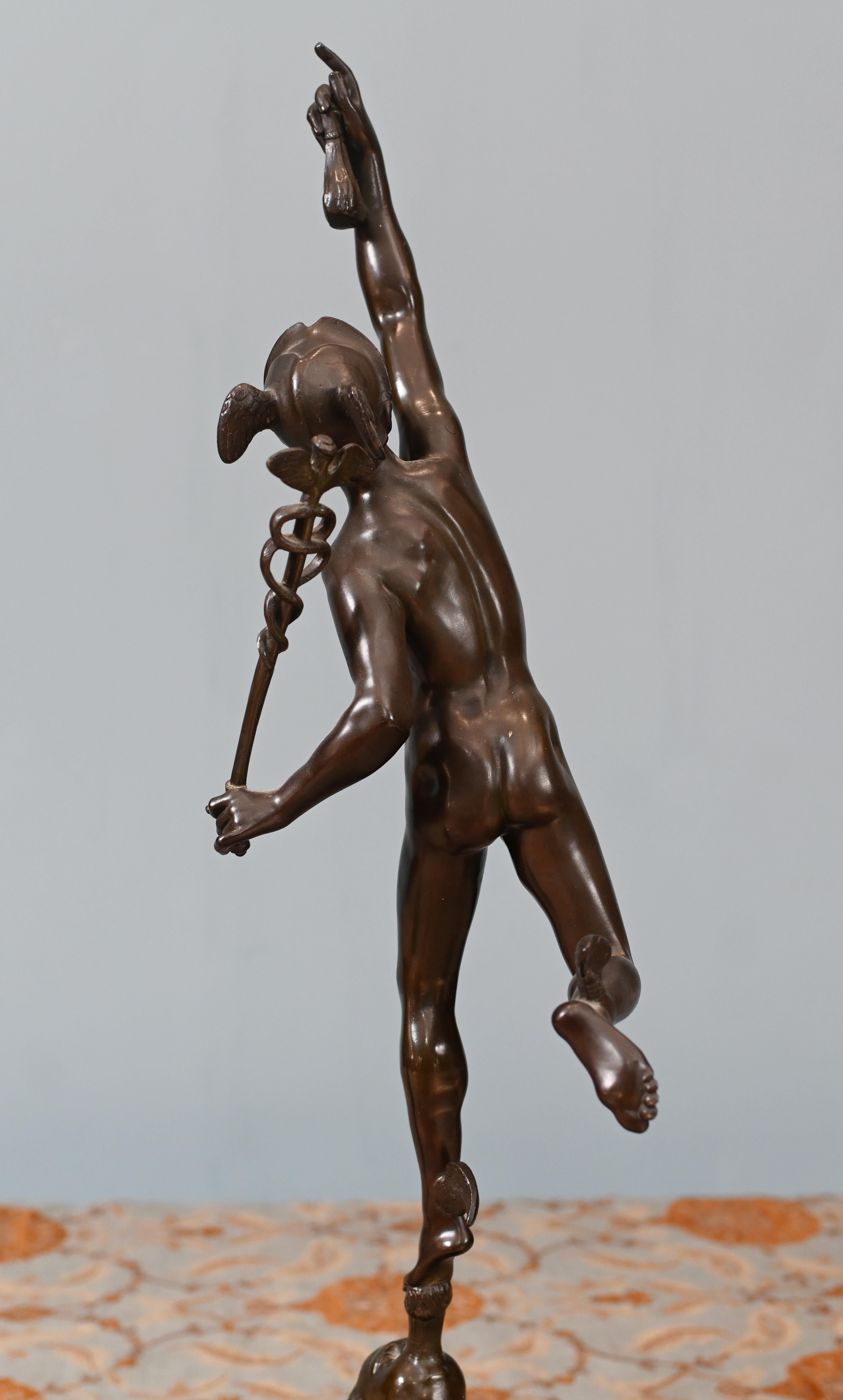 Classical Bronze Mercury and Victorian Statue Italian 1880 Giambologna Nike For Sale 5