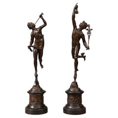 Antique Classical Bronze Mercury and Victorian Statue Italian 1880 Giambologna Nike