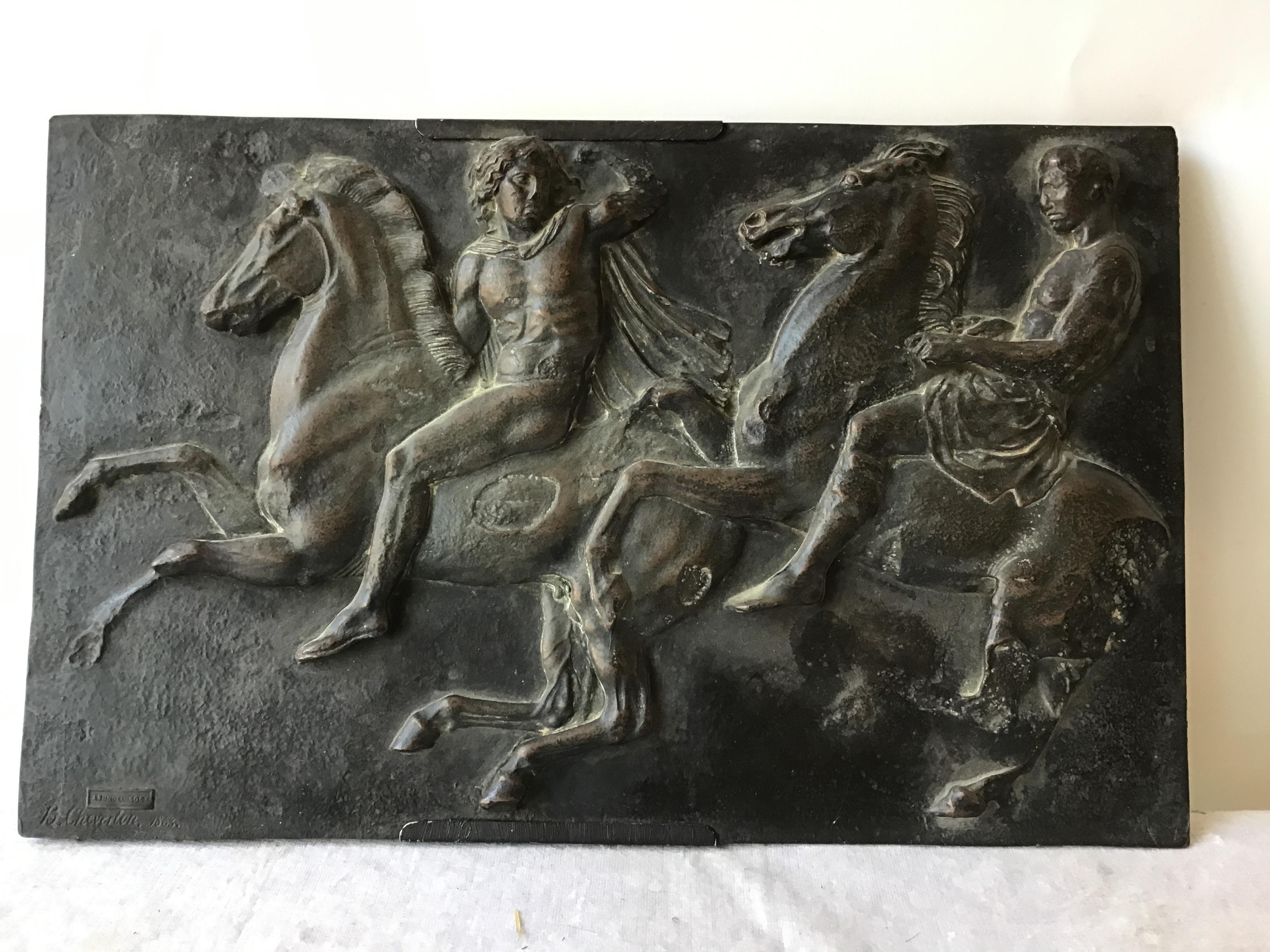 1890s Classical bronze plaque of Roman Warriors by B. Cheverton.