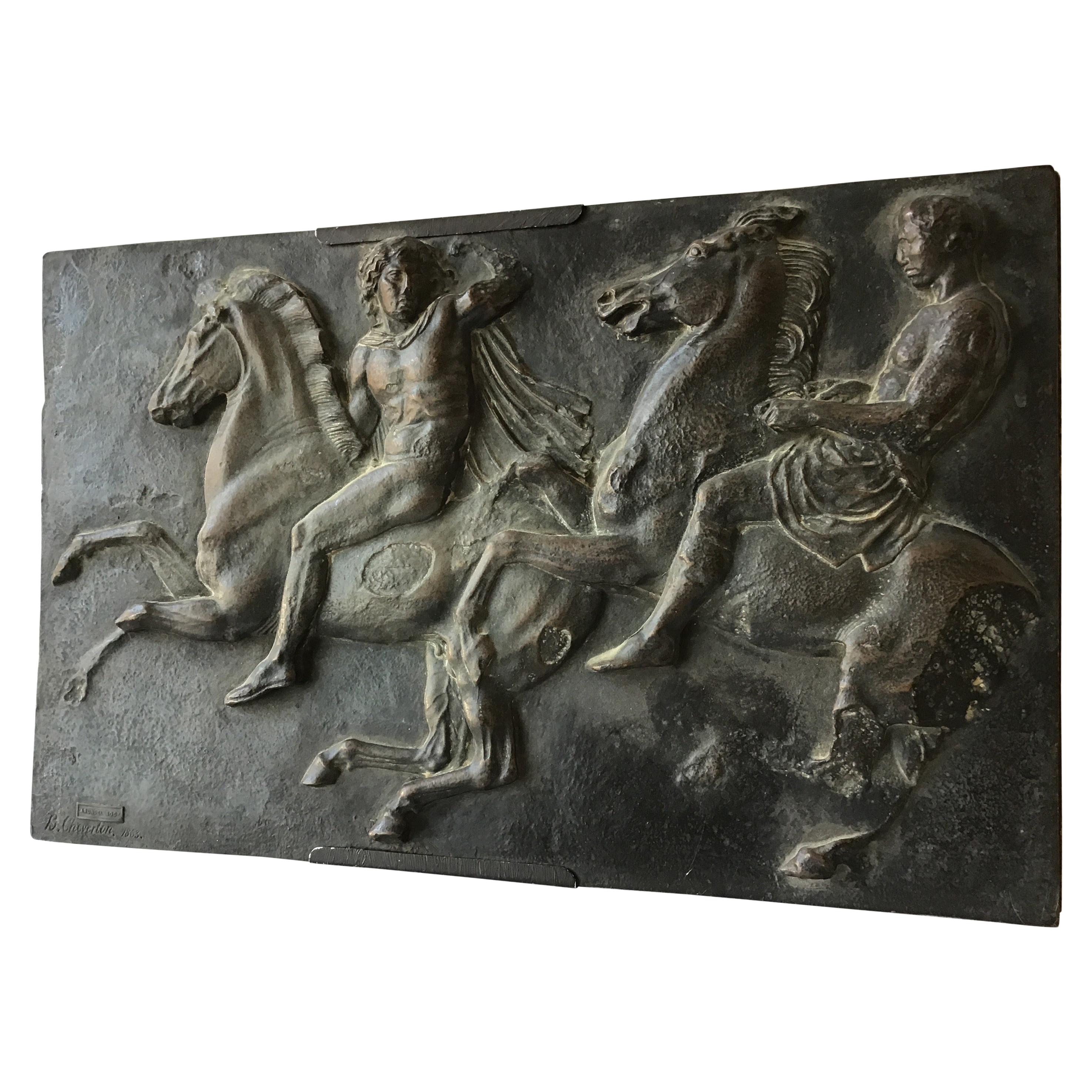 1890s Classical Bronze Plaque of Roman Warriors by B. Cheverton