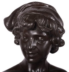 Classical Bronze Statue of Boy Holding a Mandolin, circa 1880