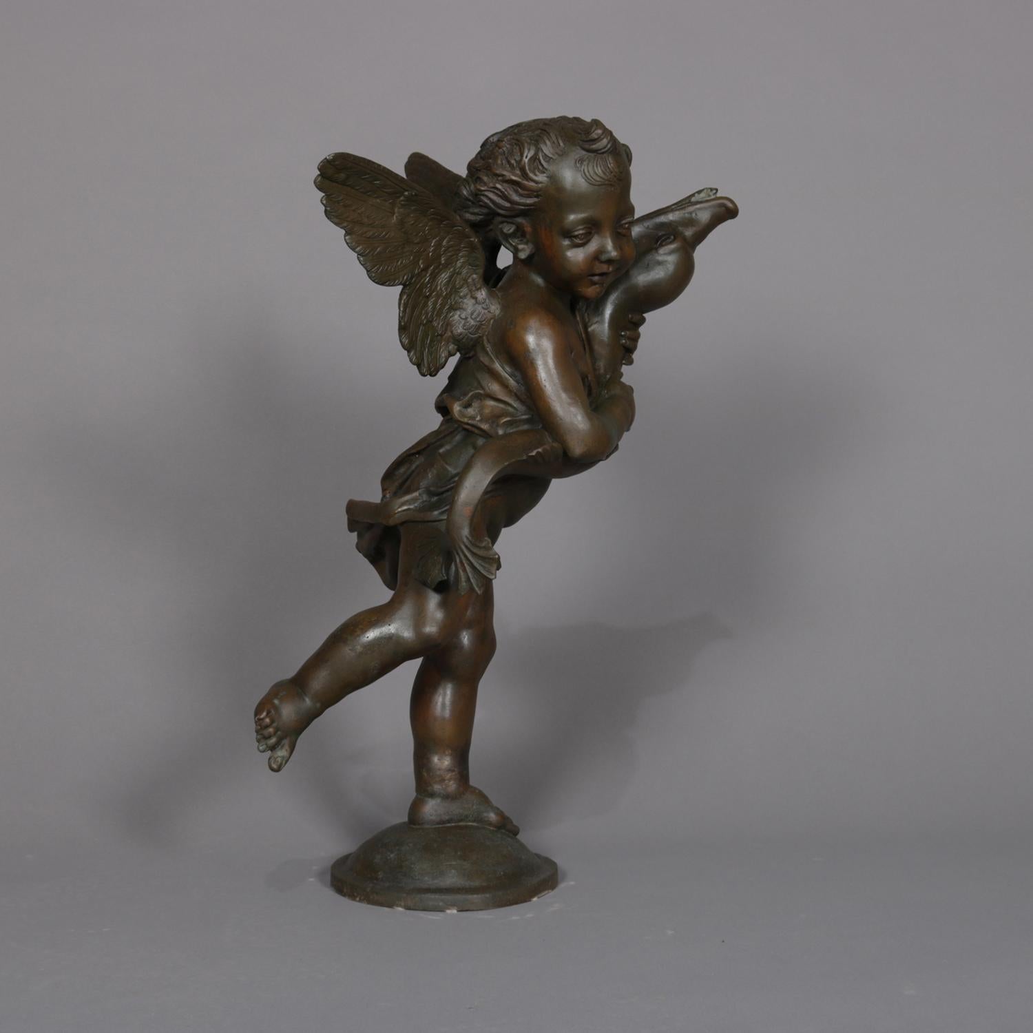 Classical Greek Classical Bronzed Figural Sculpture Fountain Head, Cherub with Fish 20th Century