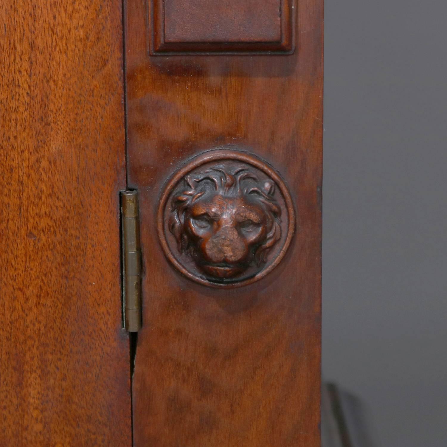 Classical Burl Walnut Two-Drawer Locking Bookcase with Lion Head Reserves 3