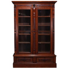 Classical Burl Walnut Two-Drawer Locking Bookcase with Lion Head Reserves