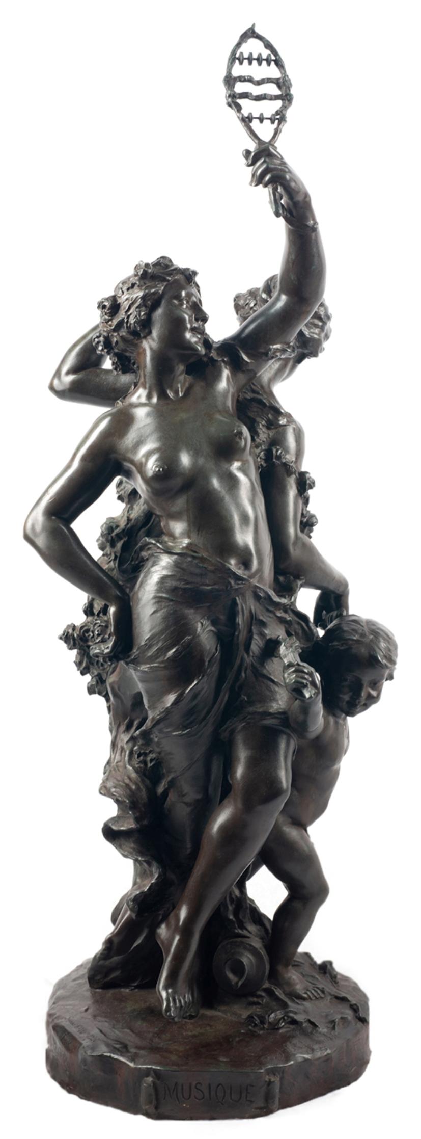 Classical C19th Bronze statue, depicting Music and Dance,  JEAN-BAPTISTE GERMAIN For Sale 4