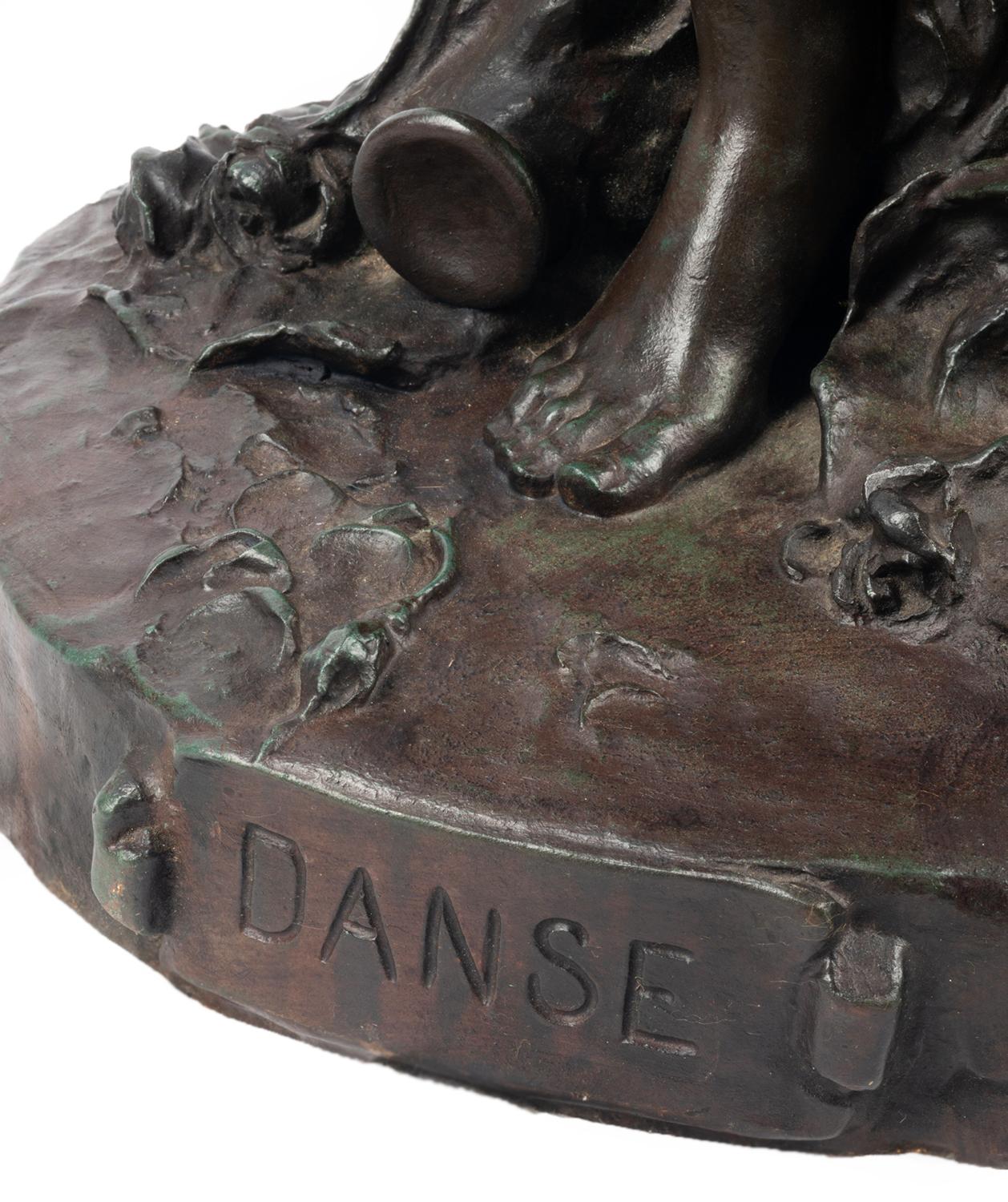 A wonderful 19th Century bronze statue depicting Music and Dance, with two classical maidens and a child dancing.
Signed and stamped;
JEAN-BAPTISTE GERMAIN (FRENCH, 1841-1910)
Susse foundry mark 'Fonte sur Platre/ Susse Fres Edts