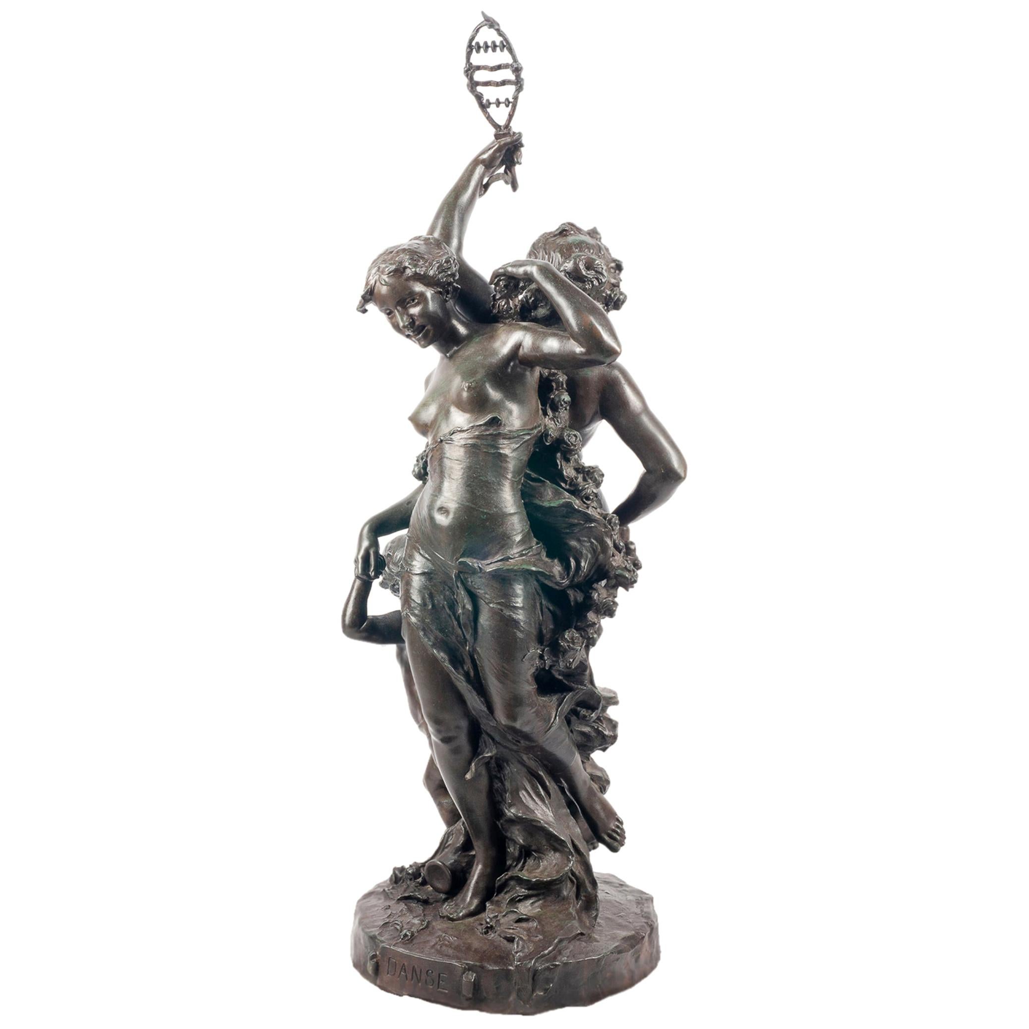 Estatua clásica de bronce del siglo XIX, que representa la música y la danza,  JEAN-BAPTISTE GERMAIN