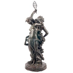 Klassische Bronzestatue aus dem 19. Jahrhundert, die Musik und Tanz darstellt,  JEAN-BAPTISTE GERMAIN