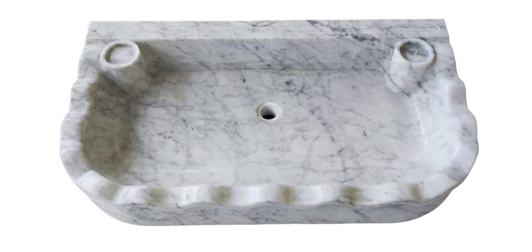 Classical Carrara Marble Stone Powder Room Sink For Sale 1