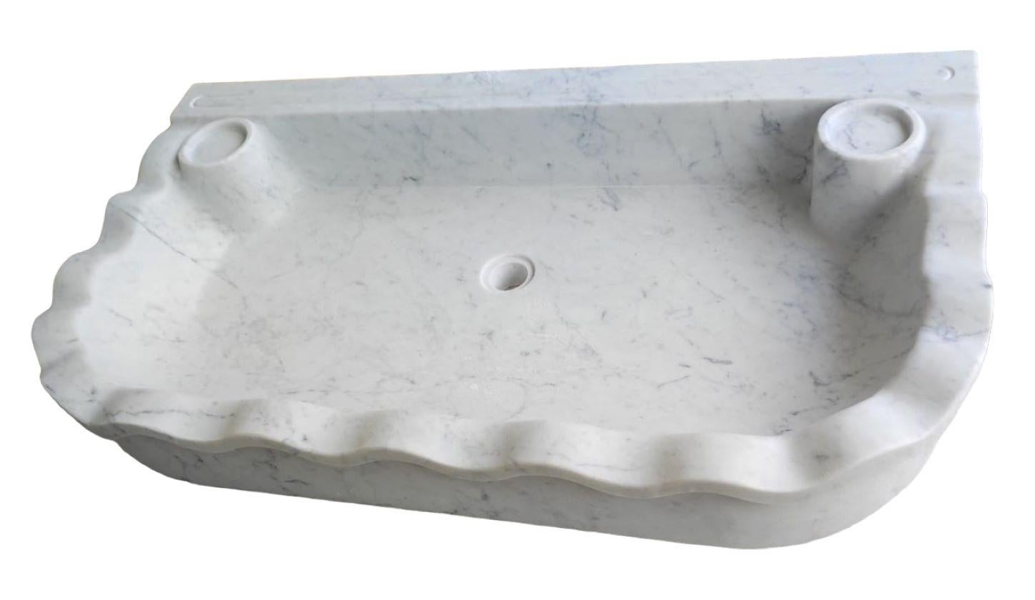 Hand-Crafted Classical Carrara Marble Stone Sink For Sale