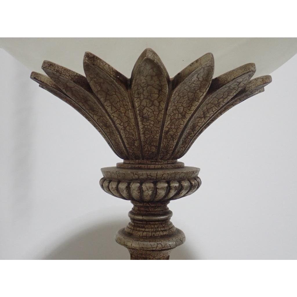 Classical Carved Figurative Rococo Torchiere with Frosted Glass Shade In Good Condition In Norwood, NJ