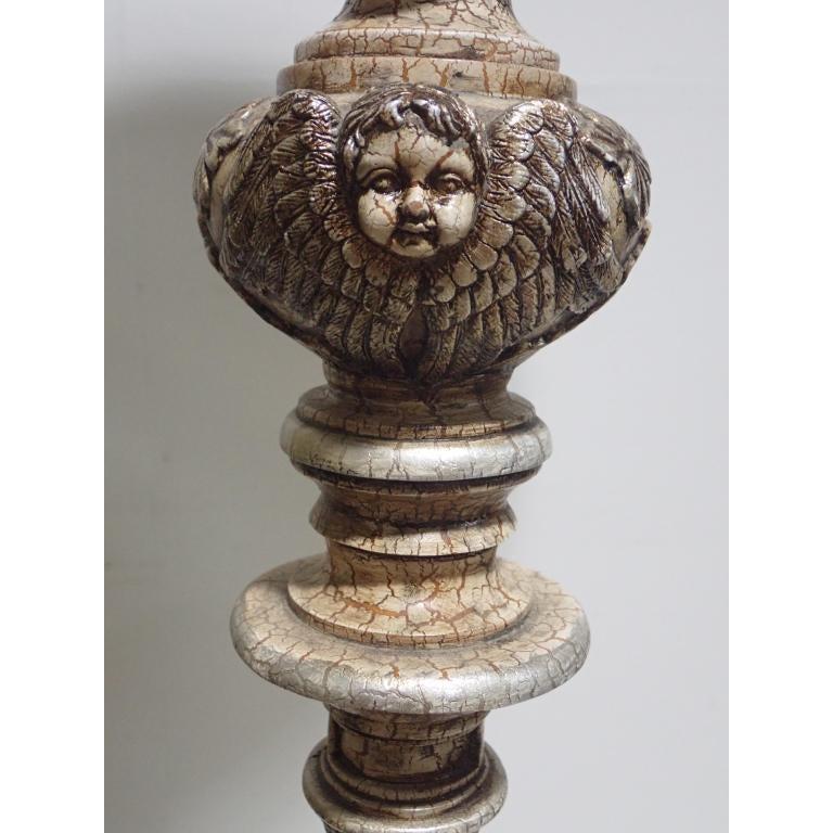 20th Century Classical Carved Figurative Rococo Torchiere with Frosted Glass Shade