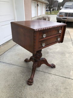 Classical Carved Mahogany Sewing Stand with Acanthus Carved Urn, Claw Feet