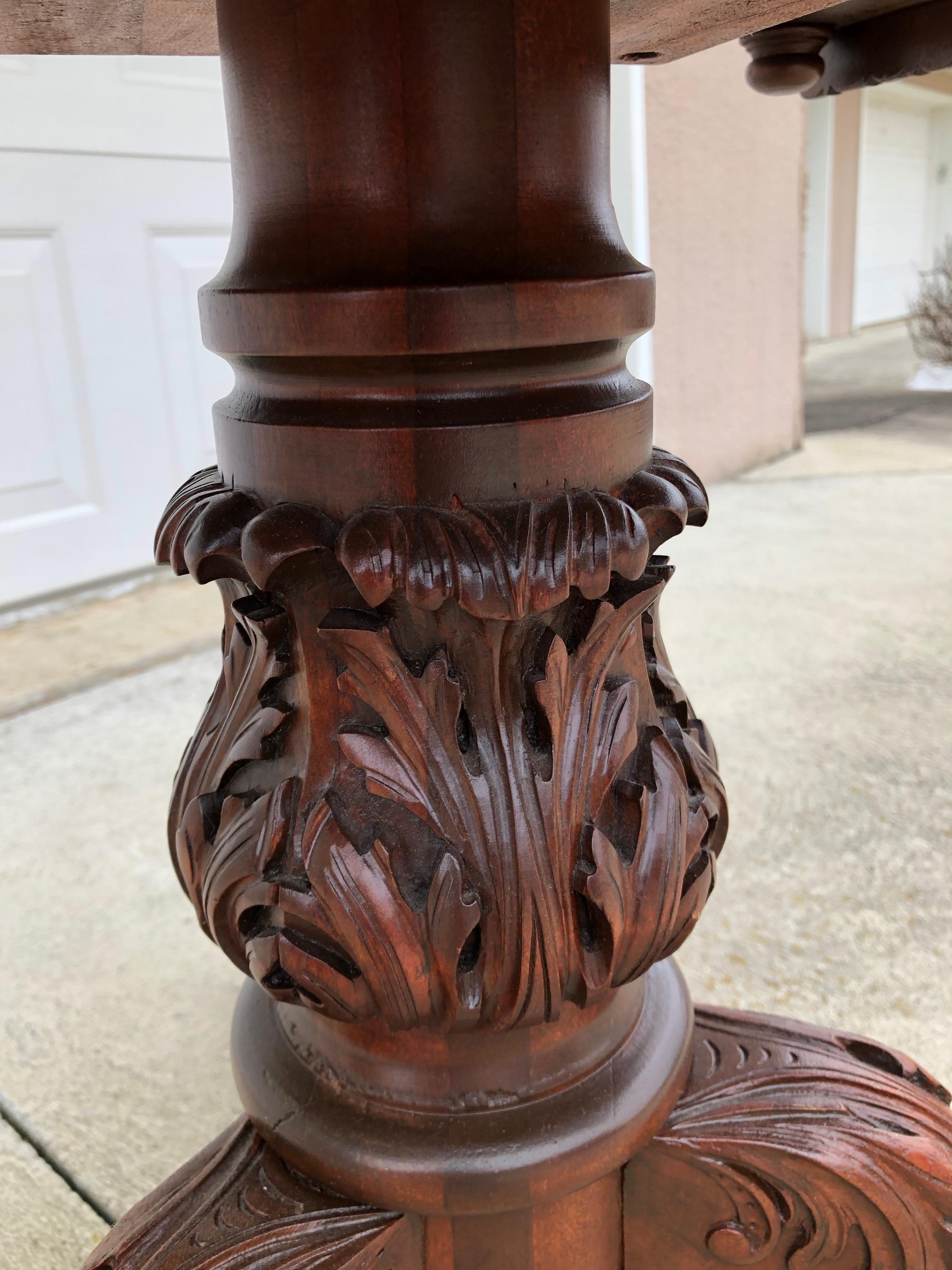American Classical Carved Mahogany Sewing Stand with Acanthus Carved Urn, Claw Feet For Sale