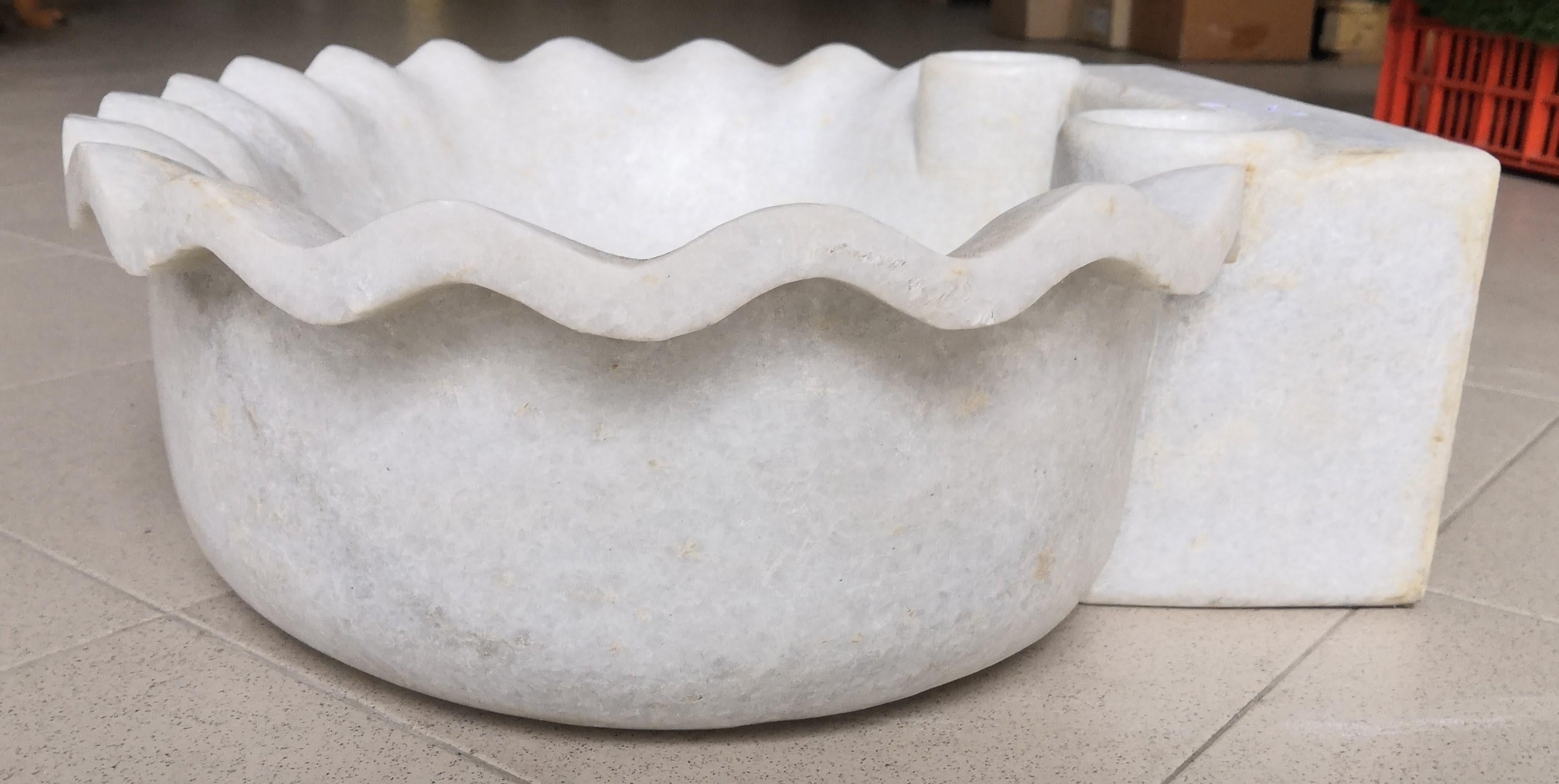 20th Century Classical Carved Marble Shell Stone Sink Basin