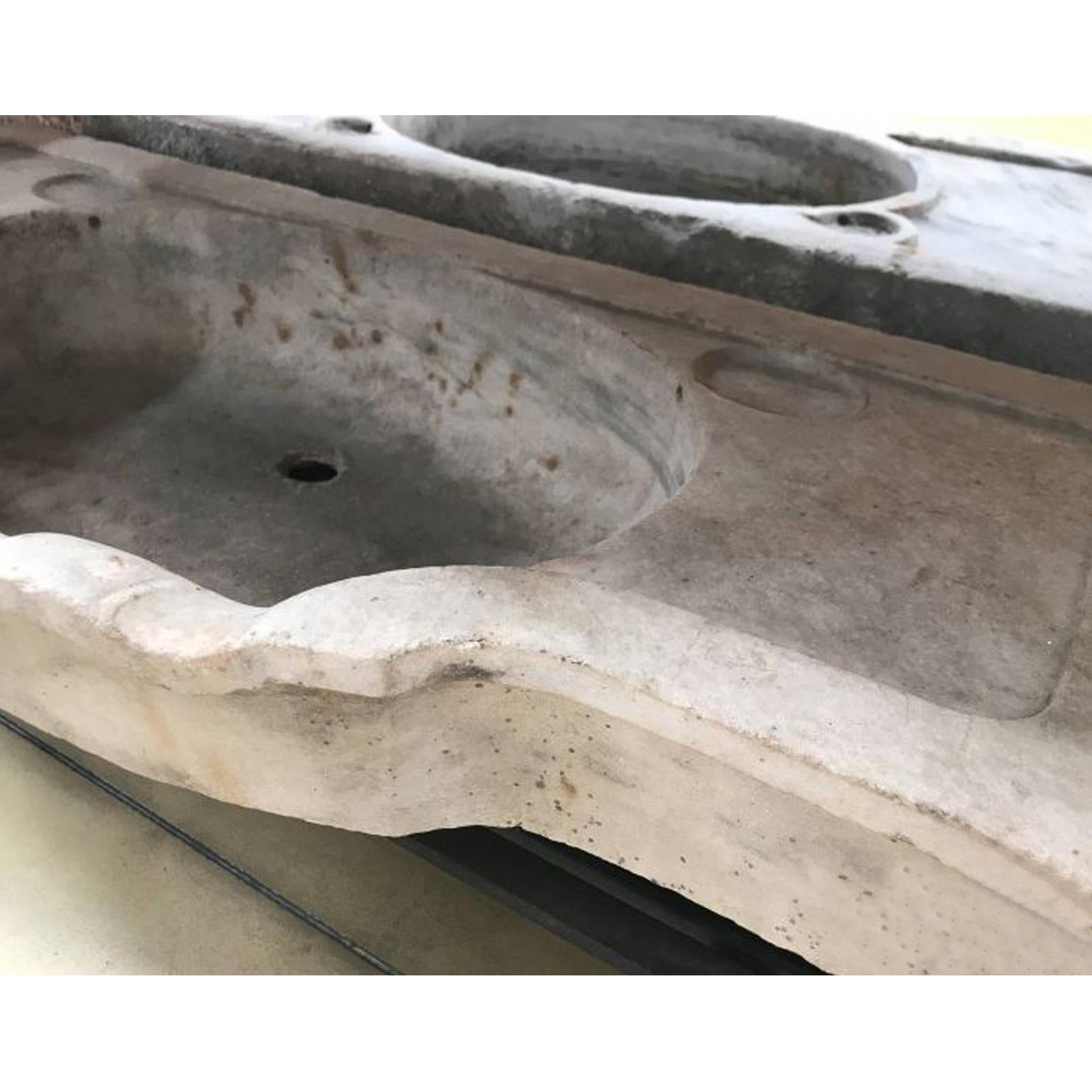 Italian Classical Carved Marble Stone Sink Basin For Sale