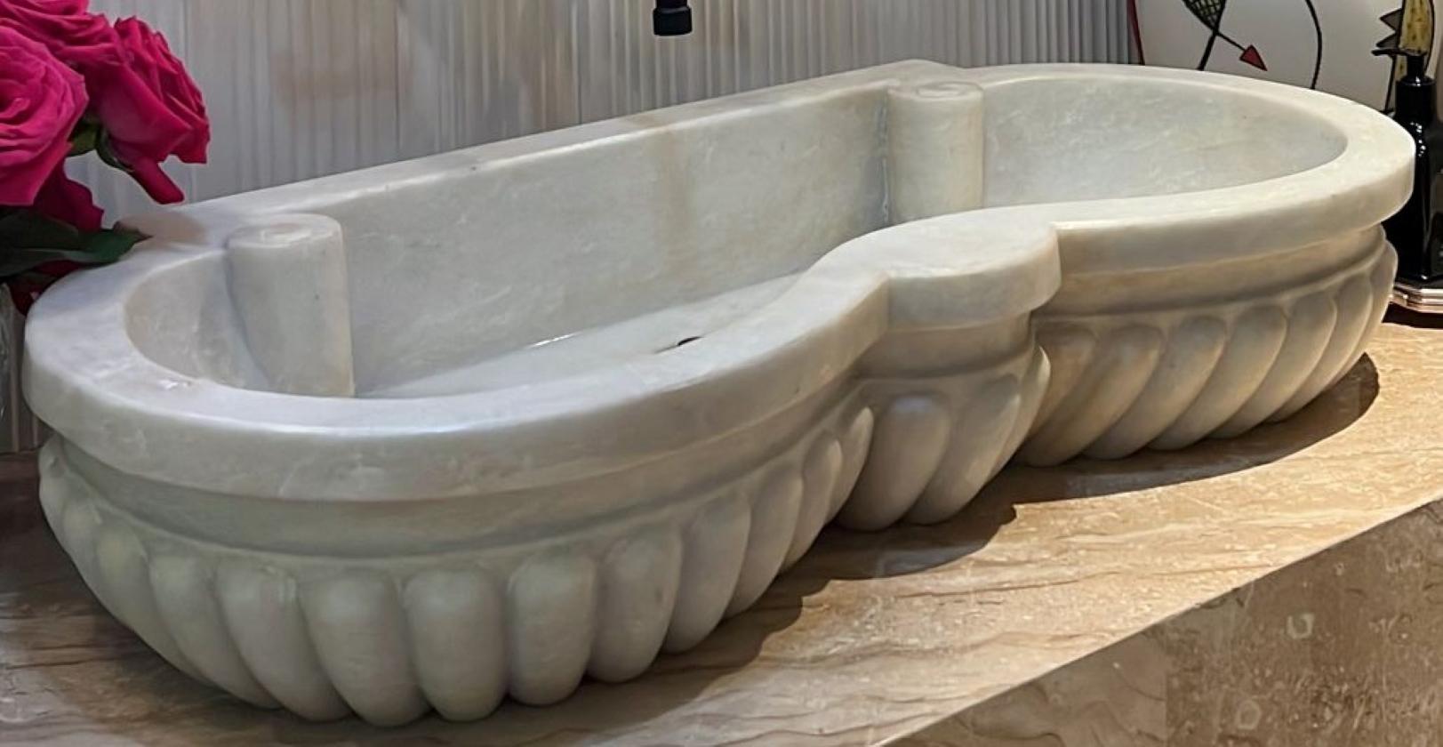 20th Century Classical Carved Marble Stone Sink Basin