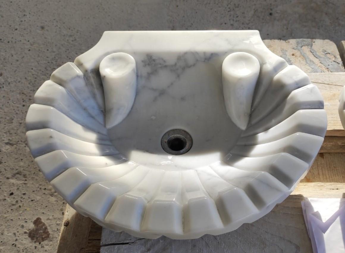 Contemporary Classical Carved Marble Stone Sink Basin For Sale