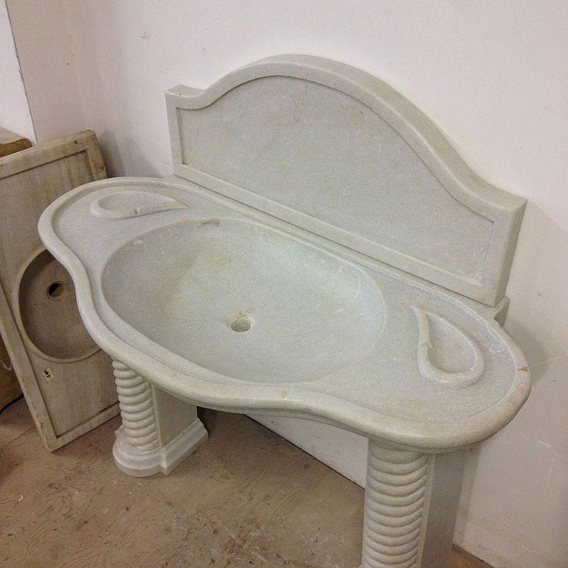 Classical Greek Classical Carved Marble Stone Sink Basin with Stand For Sale