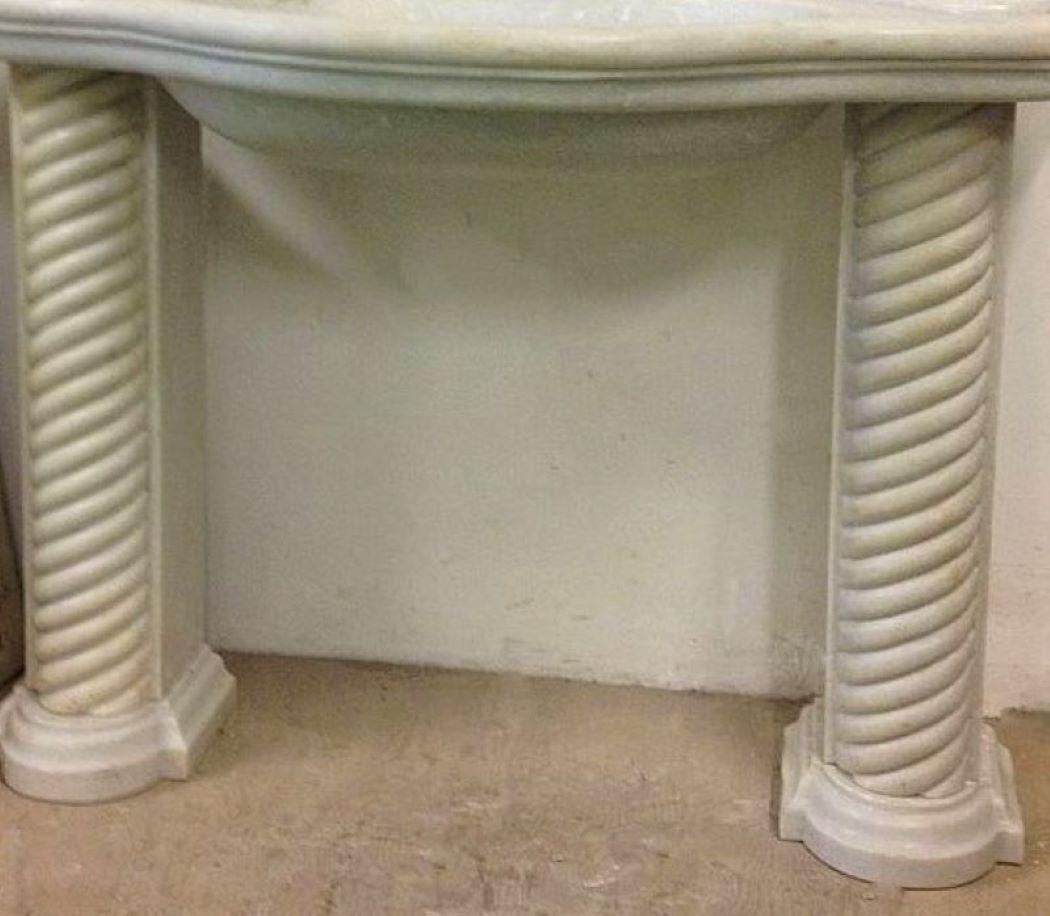 Italian Classical Carved Marble Stone Sink Basin with Stand For Sale