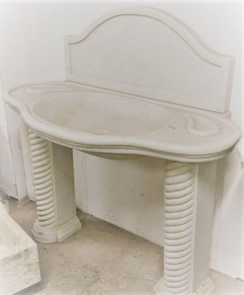 20th Century Classical Carved Marble Stone Sink Basin with Stand For Sale