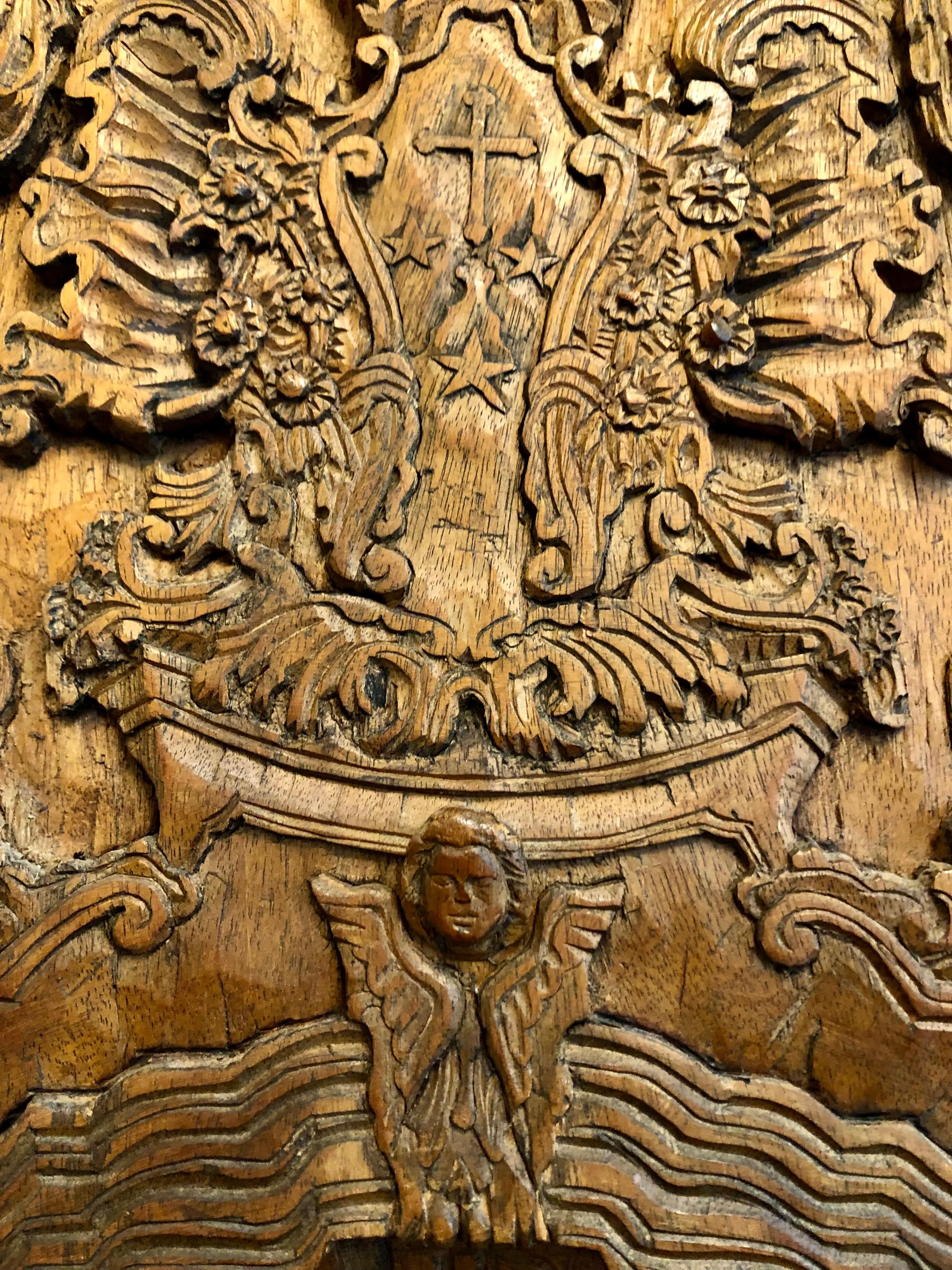 European Classical carved Oak Wall Panel, Bas-relief, facade of a church