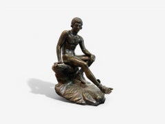 Classical, Cast Bronze, Grand Tour, Statue of Seated Hermes, Italy, 20th C.