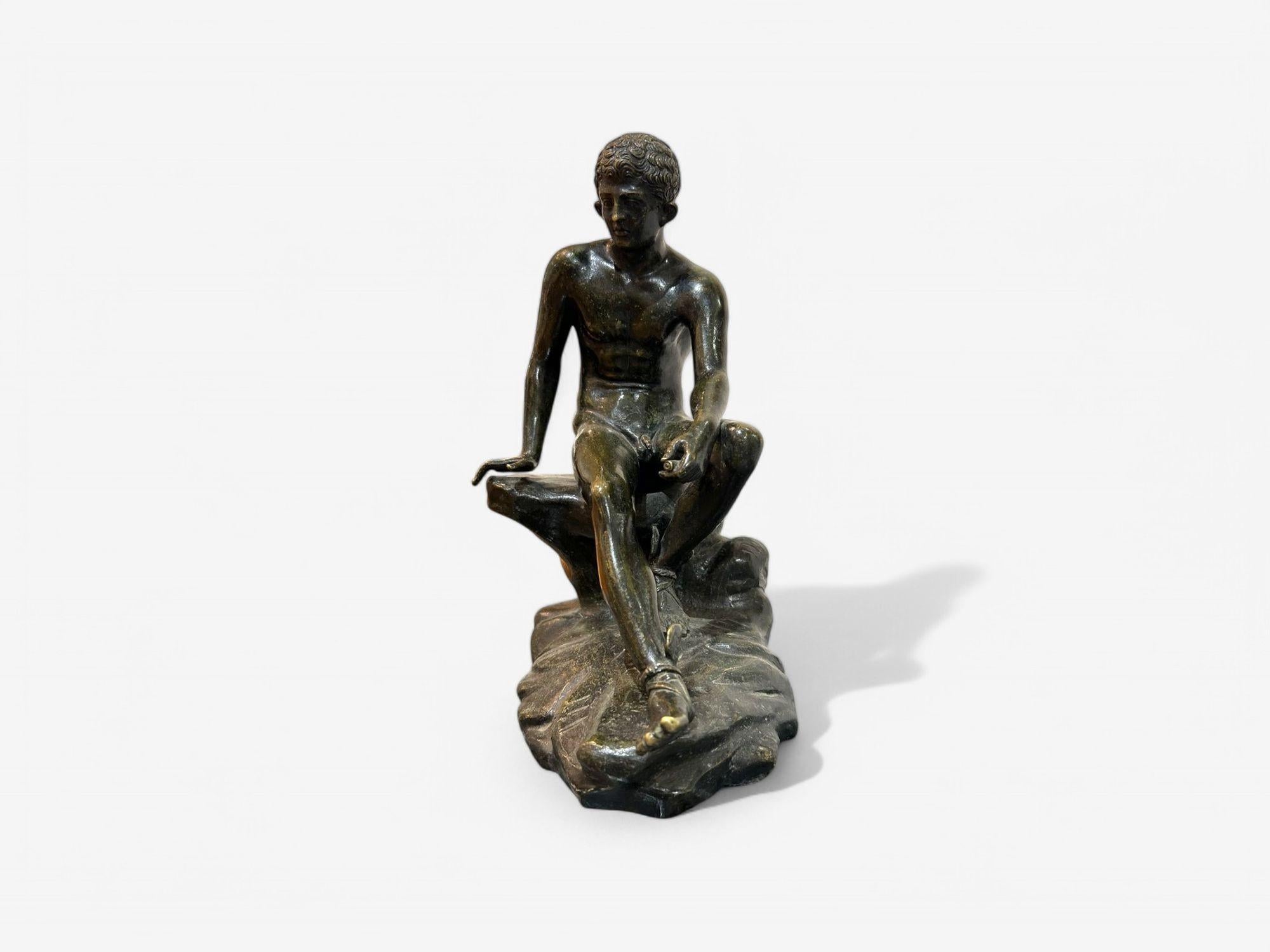 Classical, Cast Bronze, Grand Tour, Statue of Seated Hermes, Italy, 20th C. In Good Condition For Sale In Manhasset, NY