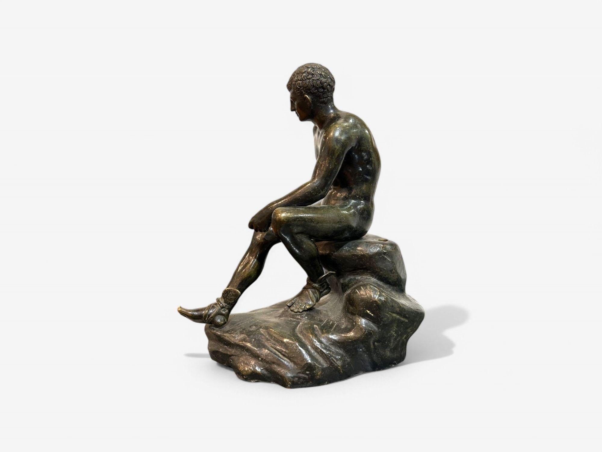 20th Century Classical, Cast Bronze, Grand Tour, Statue of Seated Hermes, Italy, 20th C. For Sale