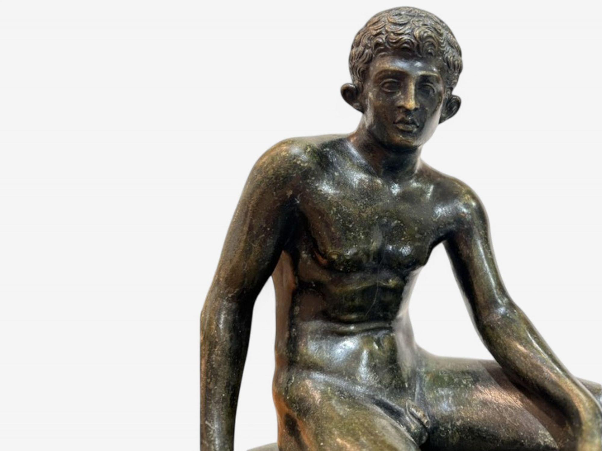 Classical, Cast Bronze, Grand Tour, Statue of Seated Hermes, Italy, 20th C. For Sale 1
