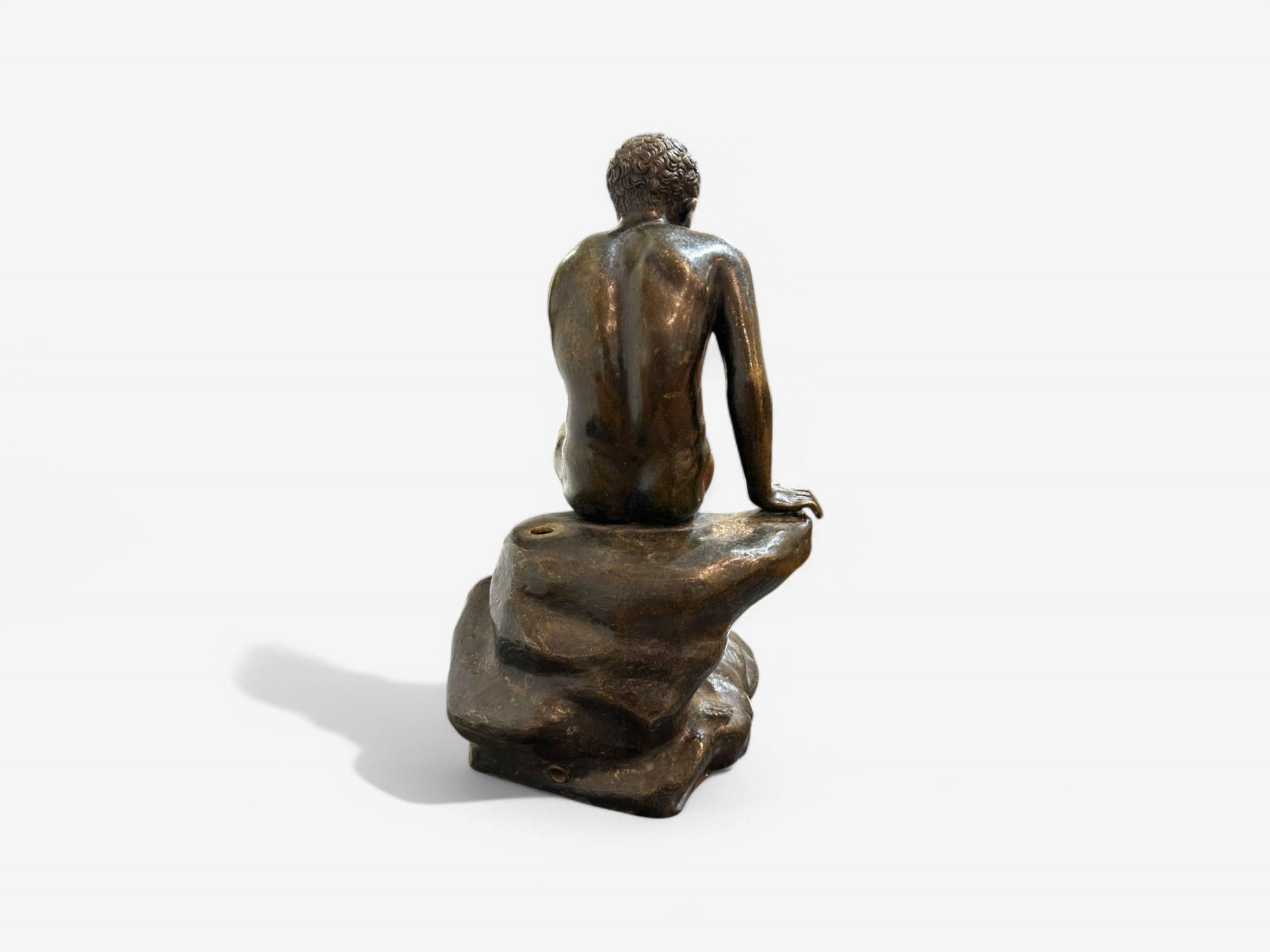 Classical, Cast Bronze, Grand Tour, Statue of Seated Hermes, Italy, 20th C. For Sale 3