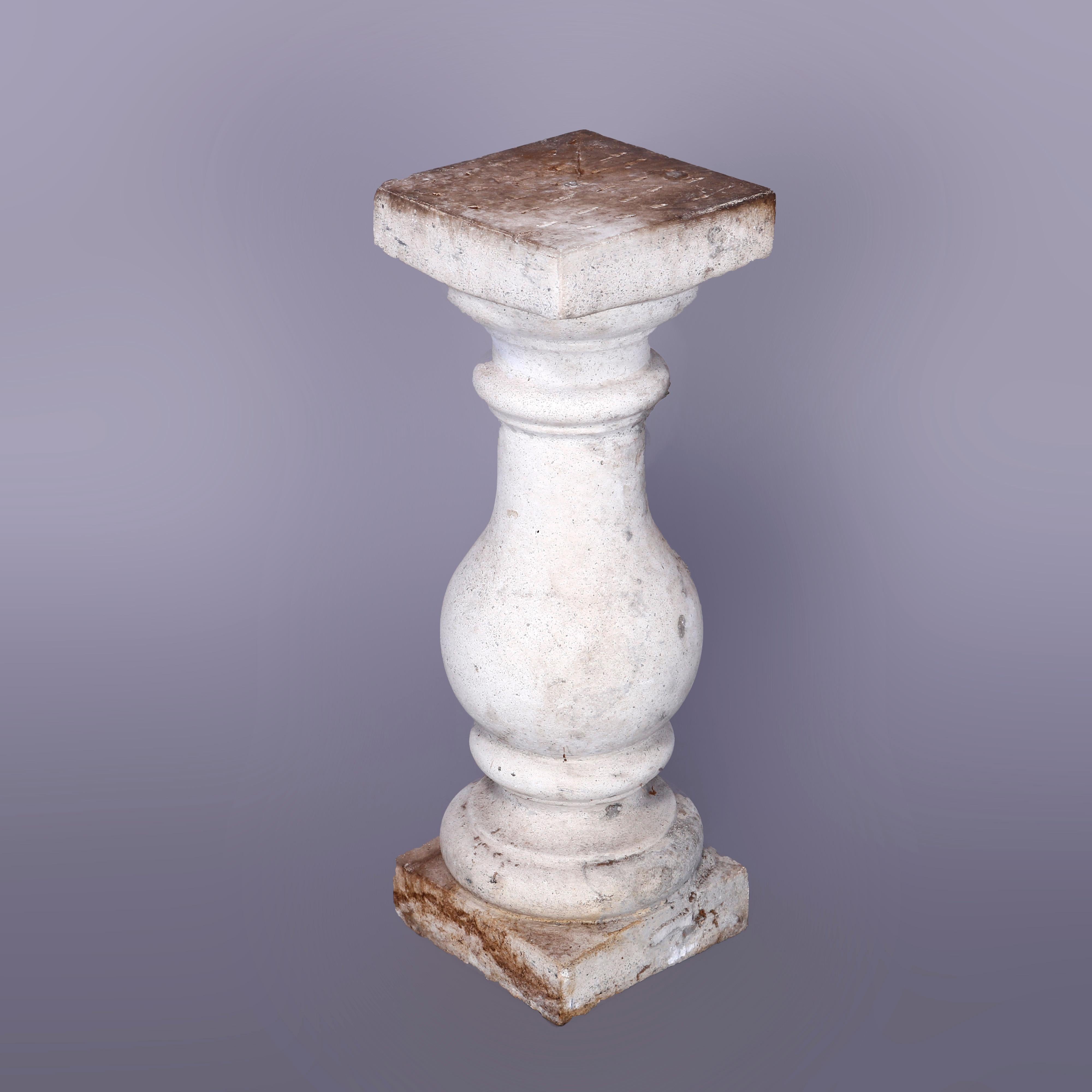 A Classical balustrade pedestal offers cast hard stone construction in column form with square sculpture display, 20th century

Measures - 23.25'' H x 7.75'' W x 7.75'' D.

Catalogue Note: Ask about DISCOUNTED DELIVERY RATES available to most