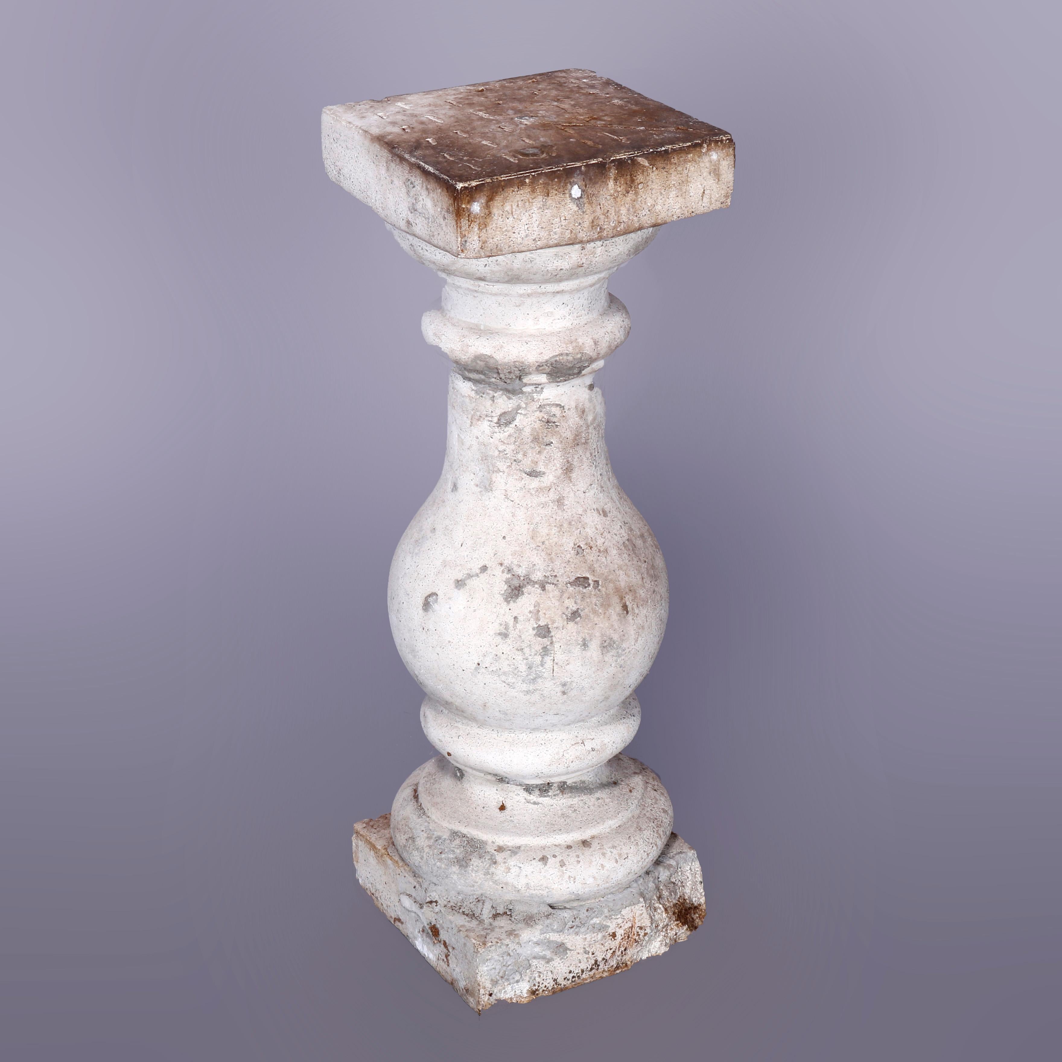 A classical balustrade pedestal offers cast hard stone construction in column form with square sculpture display, 20th century

Measures - 23.25'' H x 7.75'' W x 7.75'' D.

Catalogue Note: Ask about DISCOUNTED DELIVERY RATES available to most