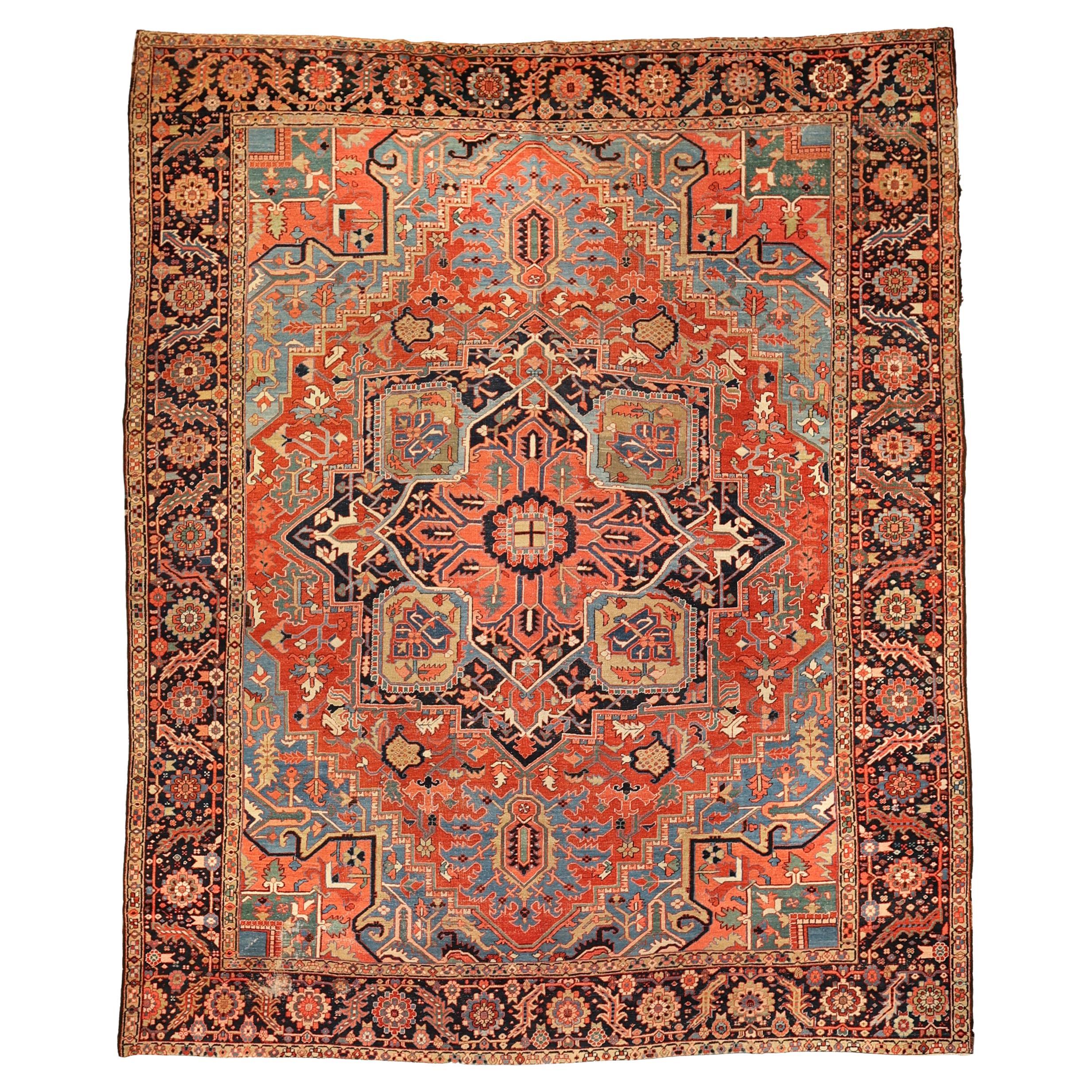 Classical central Medallion antique Heriz For Sale